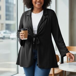 BLOOMCHIC Black Tie Front Long Sleeve Blazer Jacket Plus Size 22 24